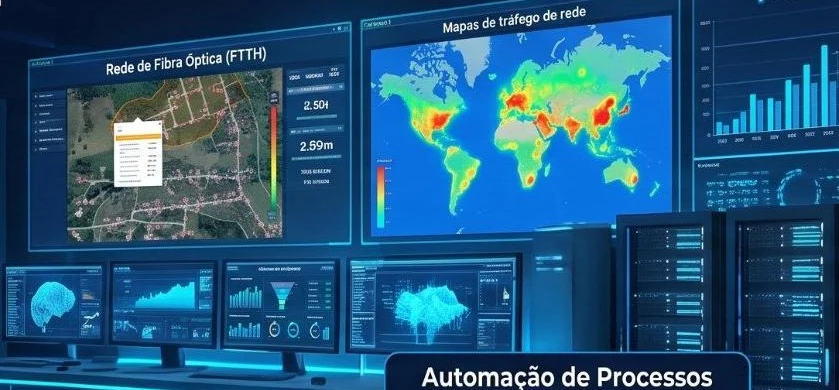 Ilustração gerada por IA de uma central de operação de provedor