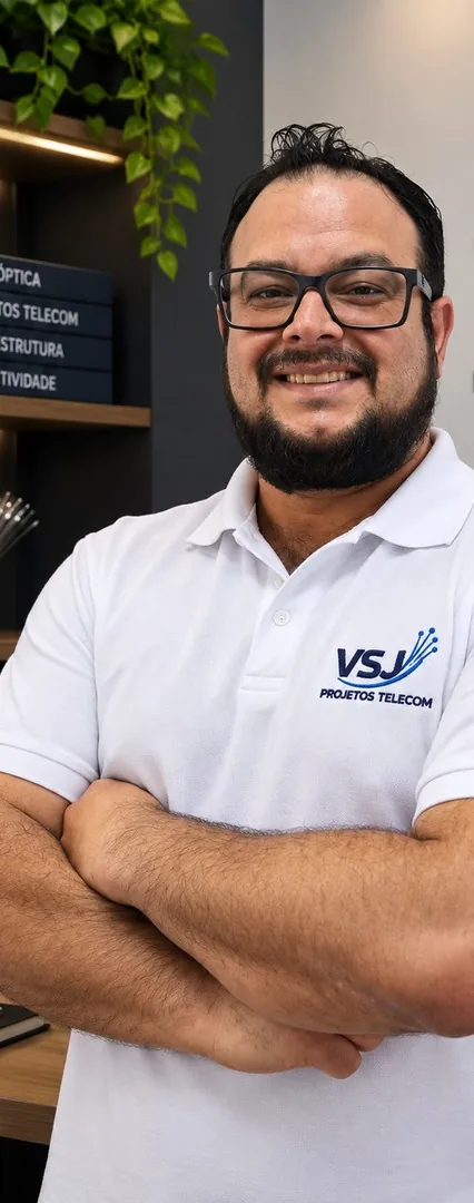 Valdemir Júnior, da VSJ Projetos Telecom, de braços cruzados